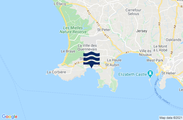 Mapa da tábua de marés em St Brelades - Jersey, France