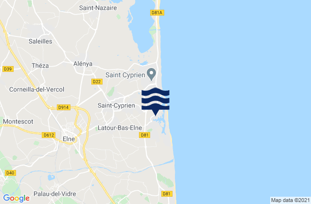 Mapa da tábua de marés em St Cyprien, France