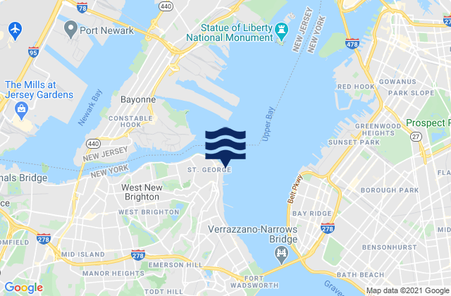 Mapa da tábua de marés em St George Staten Island, United States