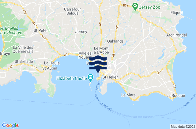 Mapa da tábua de marés em St Helier Jersey Island, France