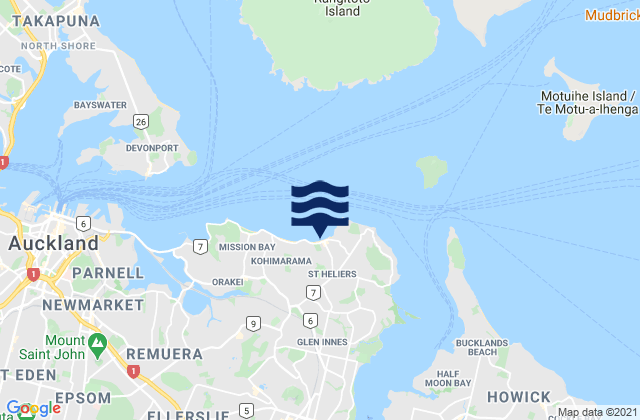 Mapa da tábua de marés em St Heliers Beach, New Zealand