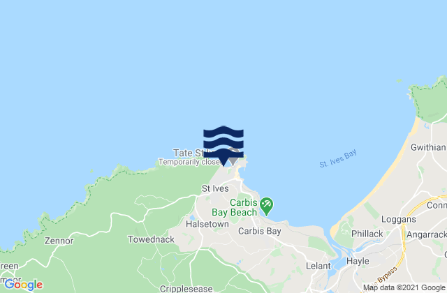 Mapa da tábua de marés em St Ives, United Kingdom