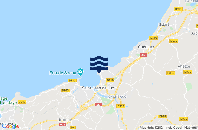Mapa da tábua de marés em St Jean de Luz - Sainte Barbe, Spain
