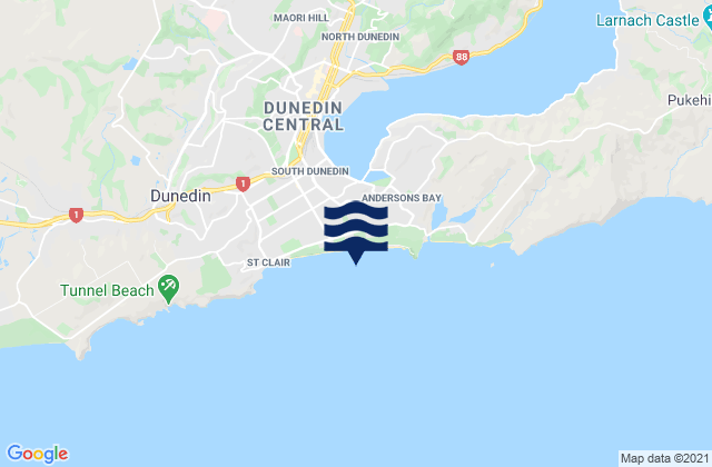 Mapa da tábua de marés em St Kilda Beach Dunedin, New Zealand