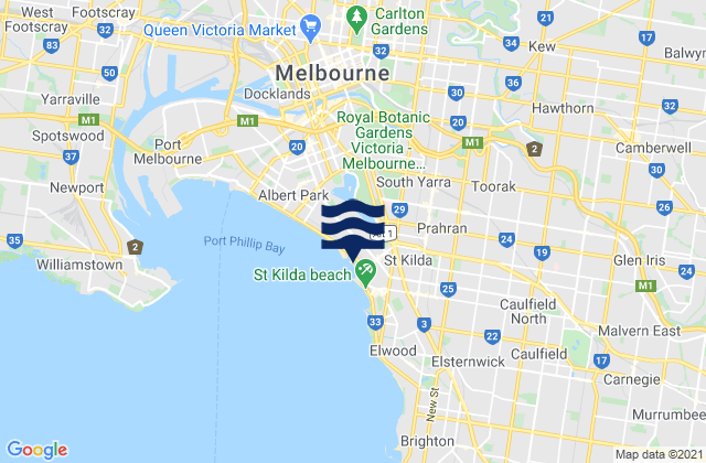 Mapa da tábua de marés em St Kilda West, Australia