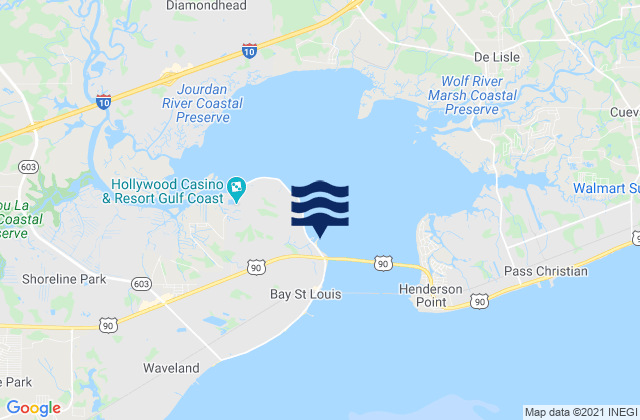 Mapa da tábua de marés em St Louis Bay entrance, United States