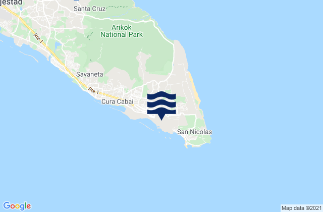 Mapa da tábua de marés em St Nicolaas Bay Aruba, Venezuela