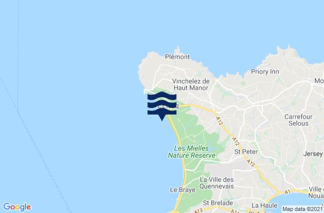 Mapa da tábua de marés em St Ouen Bay Beach, France