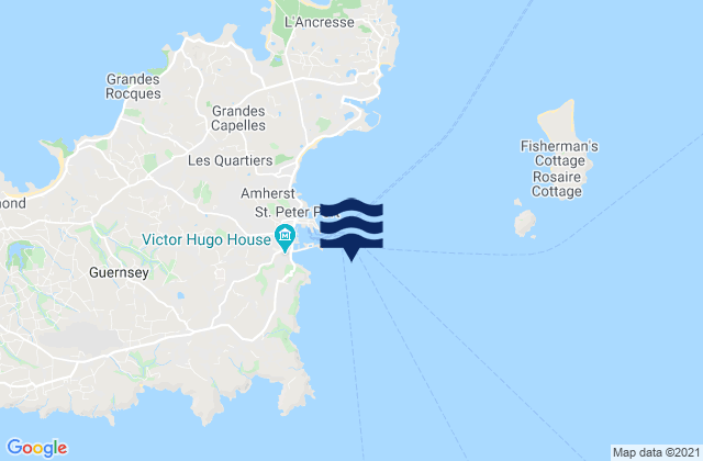 Mapa da tábua de marés em St Peter Port Guernsey Island, France