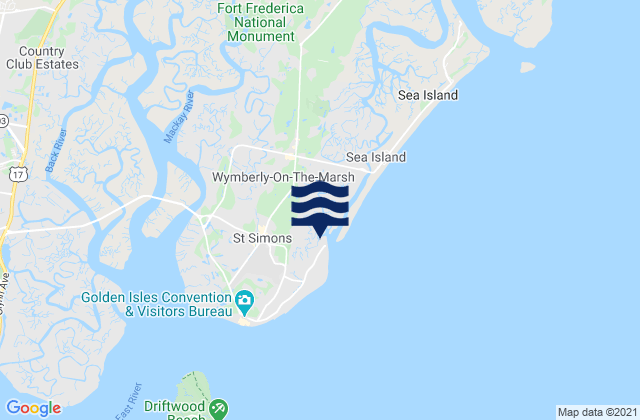 Mapa da tábua de marés em St Simons Island, United States
