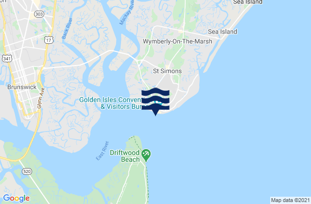 Mapa da tábua de marés em St Simons Light, United States