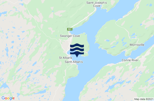 Mapa da tábua de marés em St. Alban's, Canada