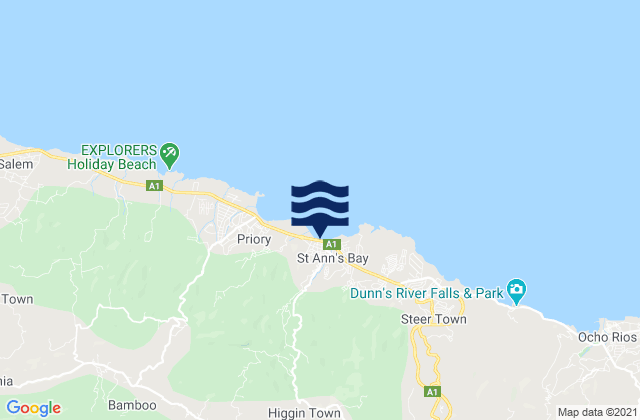 Mapa da tábua de marés em St. Ann's Bay, Jamaica