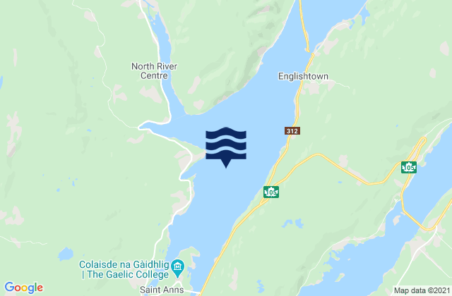 Mapa da tábua de marés em St. Anns Harbour, Canada