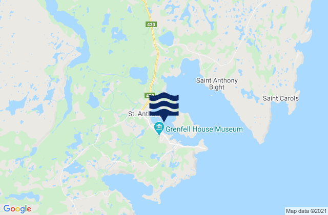 Mapa da tábua de marés em St. Anthony, Canada