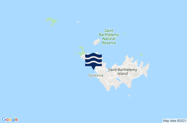Mapa da tábua de marés em St. Barthelemy, U.S. Virgin Islands