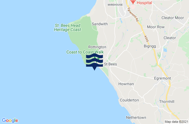Mapa da tábua de marés em St. Bees Beach Seafront, United Kingdom