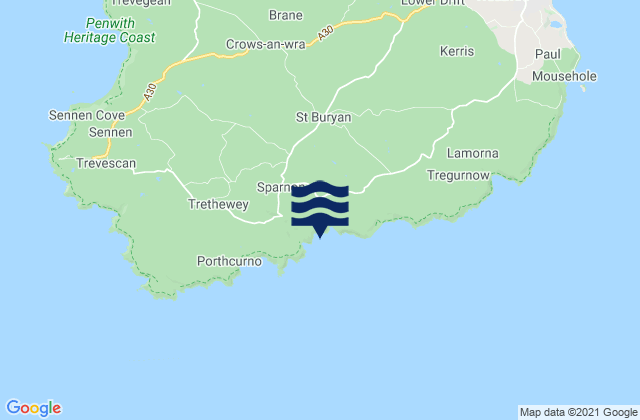 Mapa da tábua de marés em St. Buryan, United Kingdom