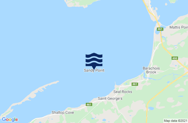 Mapa da tábua de marés em St. Georges Harbour, Canada