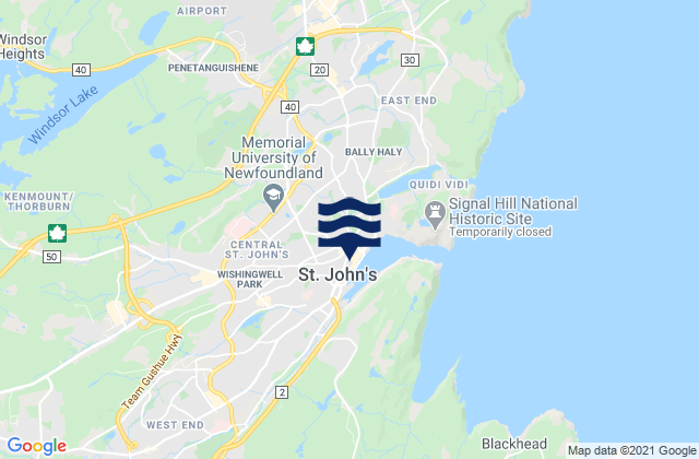 Mapa da tábua de marés em St. John's, Canada