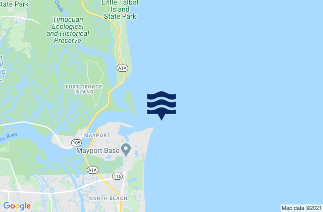 Mapa da tábua de marés em St. Johns River Ent. (between jetties), United States