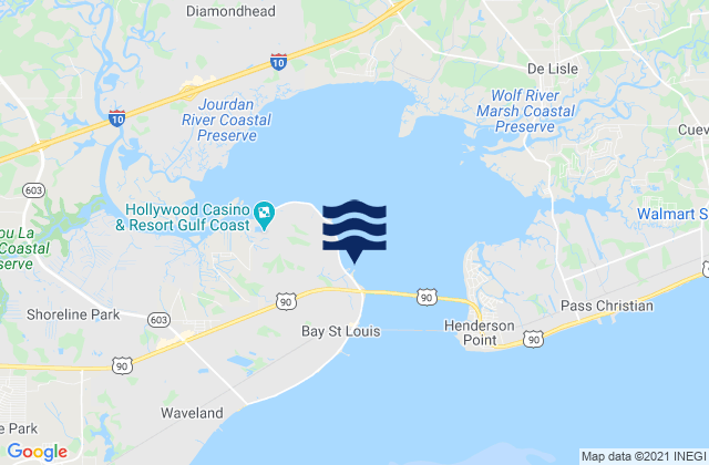 Mapa da tábua de marés em St. Louis Bay Entrance, United States