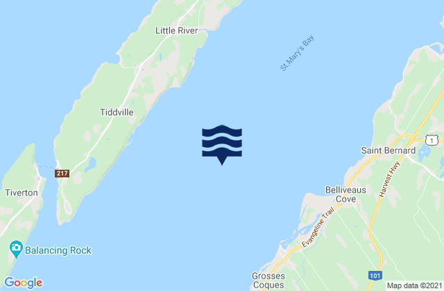Mapa da tábua de marés em St. Marys Bay, Canada