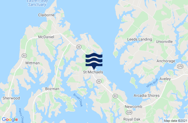 Mapa da tábua de marés em St. Michaels (Miles River), United States