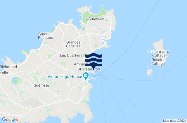 Mapa da tábua de marés em St. Peter Port (Guernsey), France
