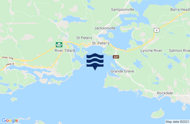 Mapa da tábua de marés em St. Peters Bay, Canada