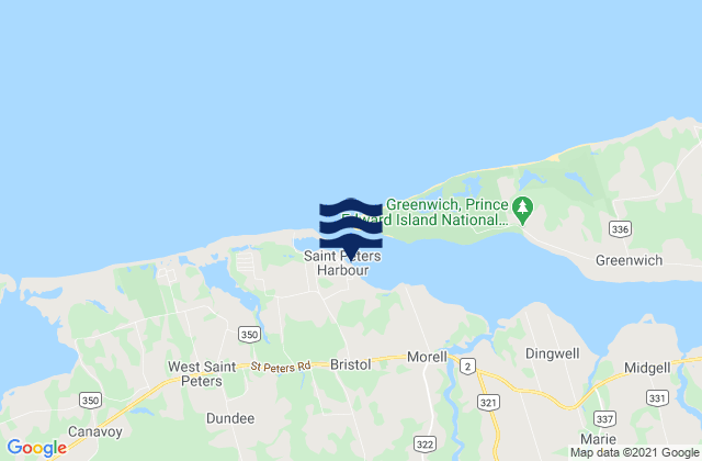 Mapa da tábua de marés em St. Peters Bay, Canada
