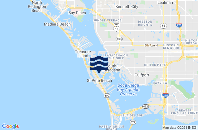 Mapa da tábua de marés em St. Petersburg Beach Causeway, United States