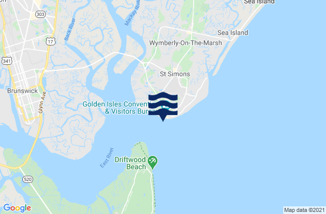 Mapa da tábua de marés em St.simons Island, United States