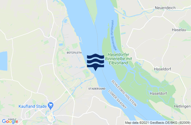 Mapa da tábua de marés em Stadersand (Schwinge), Denmark