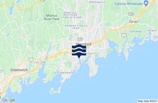 Mapa da tábua de marés em Stamford, United States