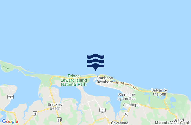 Mapa da tábua de marés em Stanhope Beach, Canada