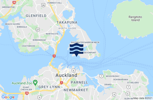 Mapa da tábua de marés em Stanley Bay, New Zealand
