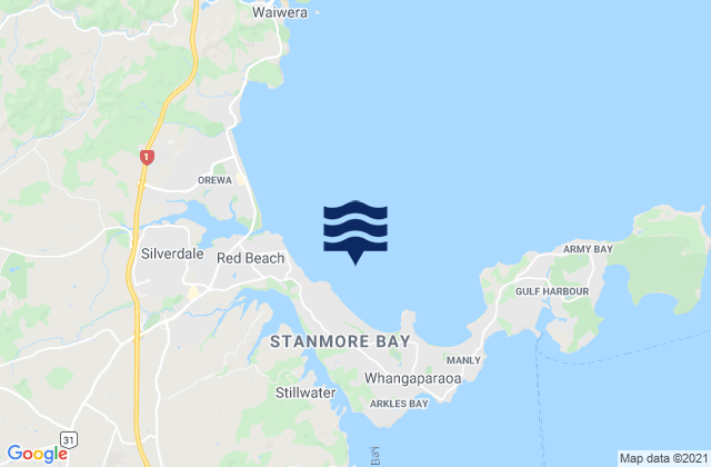 Mapa da tábua de marés em Stanmore Bay, New Zealand