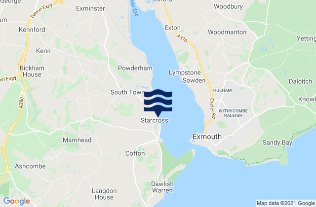 Mapa da tábua de marés em Starcross, United Kingdom