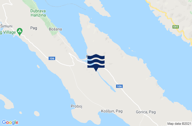 Mapa da tábua de marés em Stari Grad, Croatia