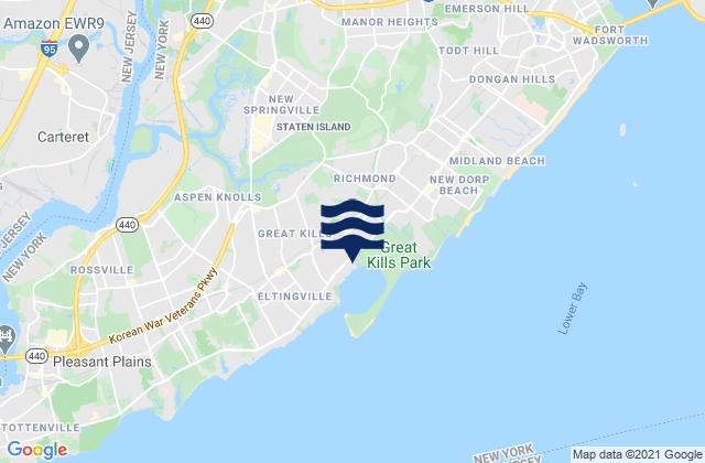 Mapa da tábua de marés em Staten Island, United States