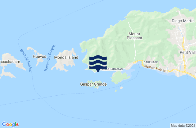 Mapa da tábua de marés em Staubles Bay, Trinidad and Tobago