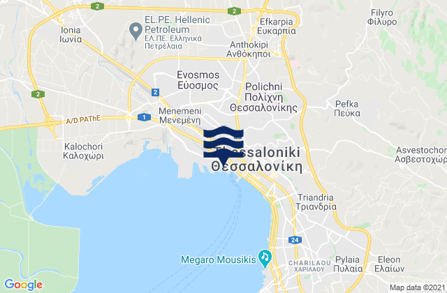 Mapa da tábua de marés em Stavroúpoli, Greece