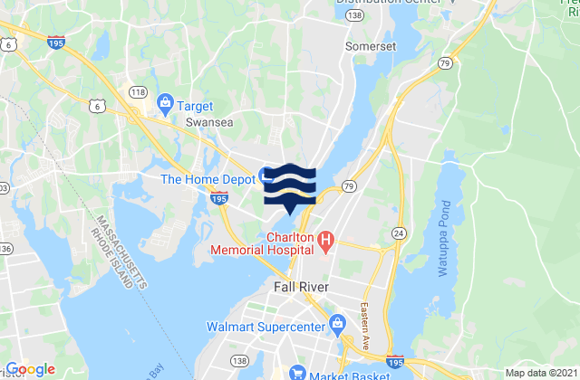 Mapa da tábua de marés em Steep Brook (Taunton River), United States