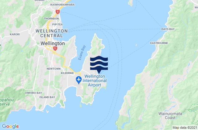 Mapa da tábua de marés em Steeple Rock, New Zealand