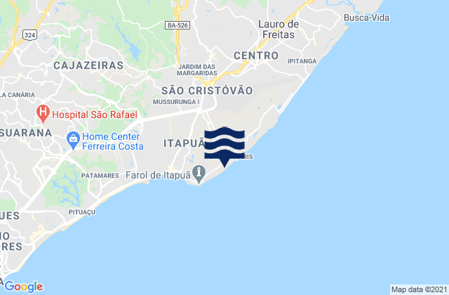 Mapa da tábua de marés em Stela Maris, Brazil