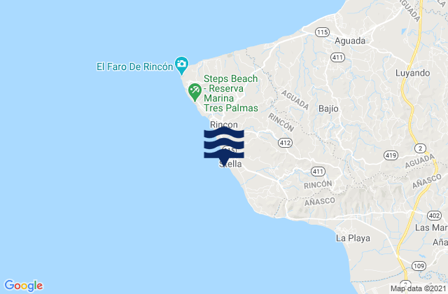Mapa da tábua de marés em Stella, Puerto Rico