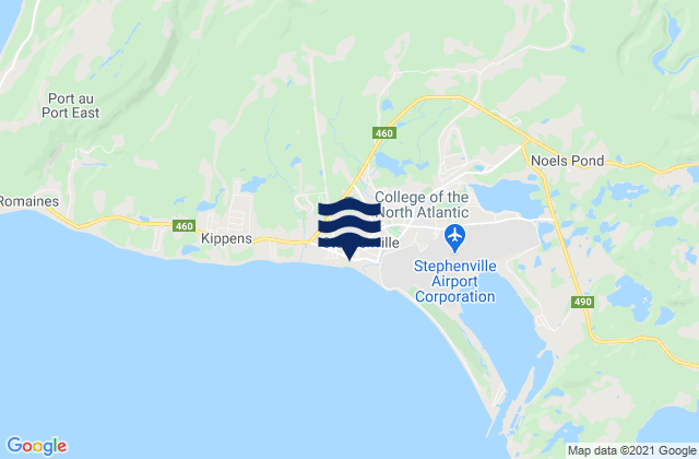 Mapa da tábua de marés em Stephenville, Canada