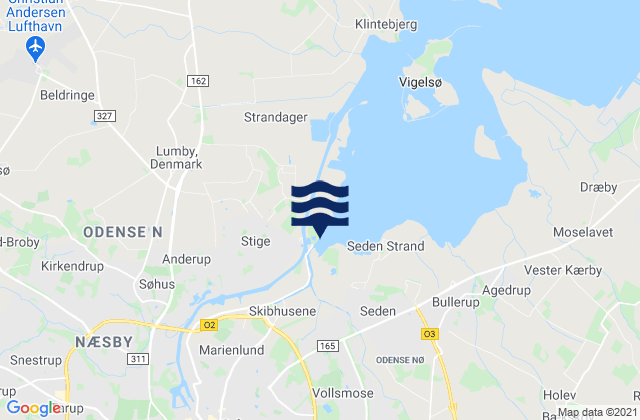 Mapa da tábua de marés em Stige, Denmark