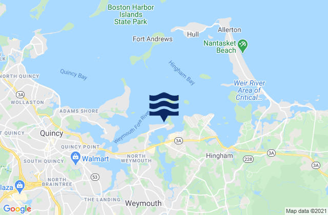 Mapa da tábua de marés em Stodders Neck Weymouth Back River, United States